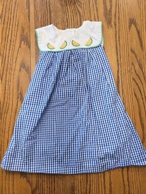 Classic Prep Blue Gingham Style 3t Dress with Lemon Slice Appliqués